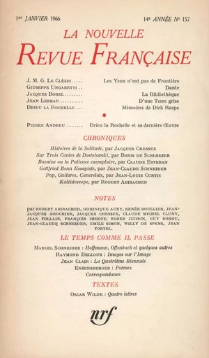 La Nouvelle Revue Française N' 157 (Janvier 1966) - André Gide - Editions Gallimard - Revues NRF