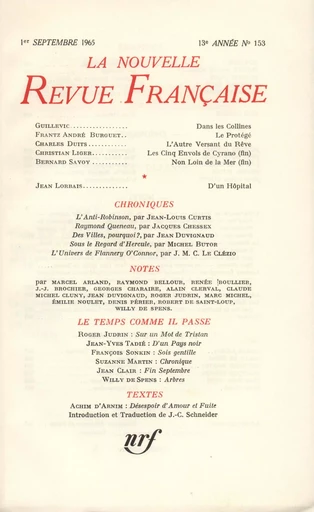 La Nouvelle Revue Française N' 153 (Septembre 1965) -  Collectifs - Editions Gallimard - Revues NRF