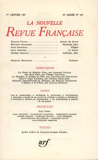 La Nouvelle Revue Française N' 169 (Janvier 1967) -  Collectifs - Editions Gallimard - Revues NRF