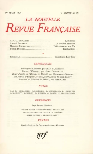 La Nouvelle Revue Française N' 171 (Mars 1967) -  Collectifs - Editions Gallimard - Revues NRF