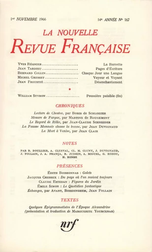 La Nouvelle Revue Française N' 167 (Octobre 1966) -  Collectifs - Editions Gallimard - Revues NRF