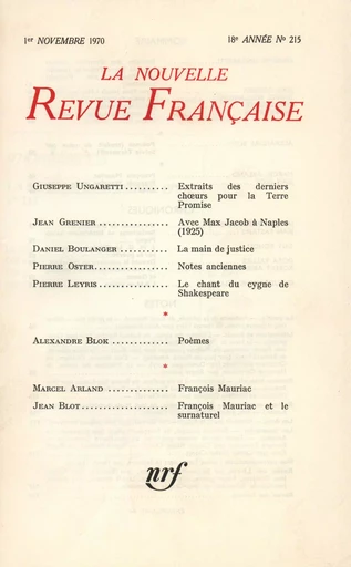 La Nouvelle Revue Française N° 215 - André Gide - Editions Gallimard - Revues NRF