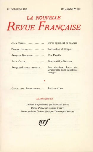 La Nouvelle Revue Française n° 202 (Octobre 1969) -  Collectifs - Editions Gallimard - Revues NRF