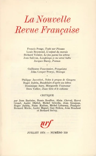 La Nouvelle Revue Française N° 259 -  Collectifs - Editions Gallimard - Revues NRF