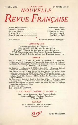 La Nouvelle Nouvelle Revue Française N' 65 (Mai 1958) -  Collectifs - Editions Gallimard - Revues NRF