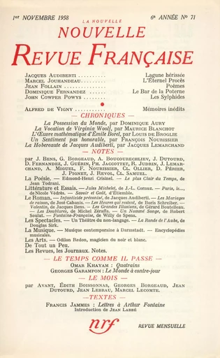 La Nouvelle Nouvelle Revue Française N' 71 (Novembre 1958) - André Gide - Editions Gallimard - Revues NRF