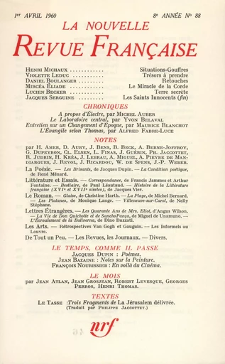 La Nouvelle Revue Française N' 88 (Avril 1960) - André Gide - Editions Gallimard - Revues NRF