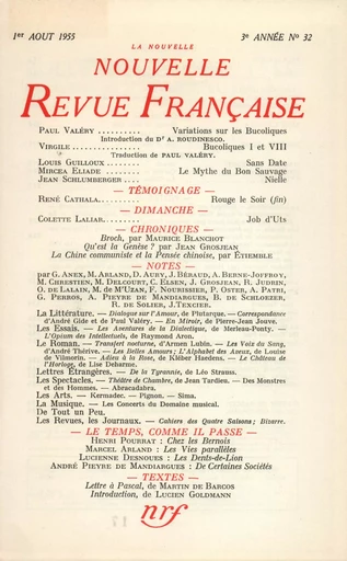 La Nouvelle Nouvelle Revue Française N' 32 (Aoűt 1955) - André Gide - Editions Gallimard - Revues NRF