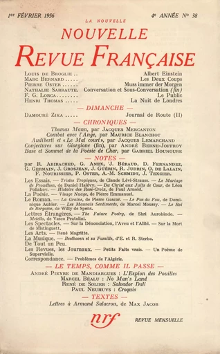 La Nouvelle Nouvelle Revue Française N' 38 (Février 1956) - André Gide - Editions Gallimard - Revues NRF