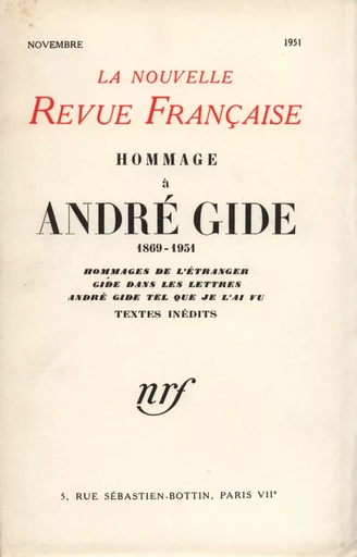 Hommage ŕ André Gide N' (Novembre 1951) - André Gide - Editions Gallimard - Revues NRF