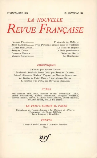 La Nouvelle Revue Française N' 144 (Décembre 1964) -  Collectifs - Editions Gallimard - Revues NRF