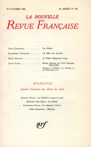 La Nouvelle Revue Française N' 190 (Octobre 1968) -  Collectifs - Editions Gallimard - Revues NRF