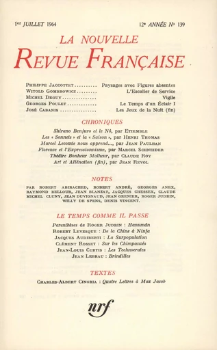 La Nouvelle Revue Française N' 139 (Juillet 1964) - André Gide - Editions Gallimard - Revues NRF