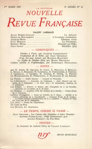 La Nouvelle Nouvelle Revue Française N' 51 (Mars 1957) -  Collectifs - Editions Gallimard - Revues NRF