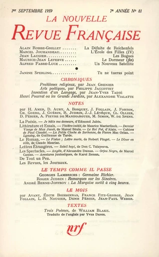 La Nouvelle Revue Française N' 81 (Septembre 1959) - André Gide - Editions Gallimard - Revues NRF