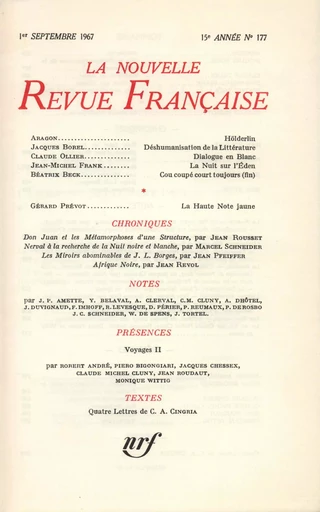 La Nouvelle Revue Française N' 177 (Septembre 1967) -  Collectifs - Editions Gallimard - Revues NRF