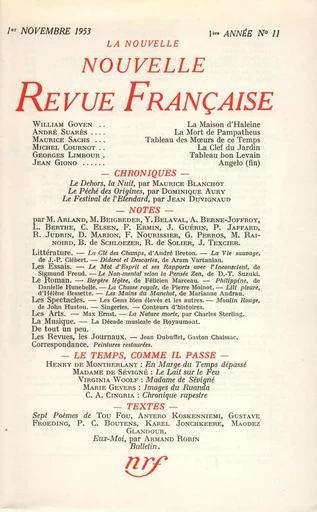 La Nouvelle Nouvelle Revue Française N' 11 (Novembre 1953) -  Collectifs - Editions Gallimard - Revues NRF