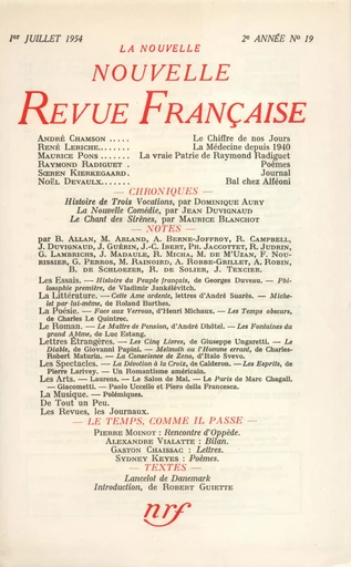 La Nouvelle Nouvelle Revue Française N' 19 (Juillet 1954) -  Collectifs - Editions Gallimard - Revues NRF