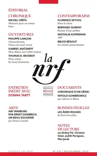 La Nouvelle Revue Française N° 615 -  Collectifs - Editions Gallimard - Revues NRF