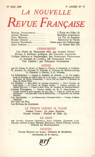 La Nouvelle Revue Française N' 77 (Mai 1959) - André Gide - Editions Gallimard - Revues NRF