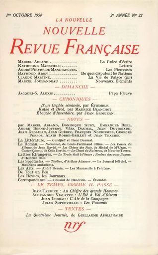 La Nouvelle Nouvelle Revue Française N' 22 (Octobre 1954) -  Collectifs - Editions Gallimard - Revues NRF