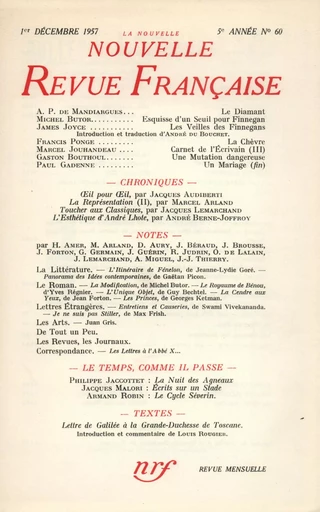 La Nouvelle Nouvelle Revue Française N' 60 (Décembre 1957) - André Gide - Editions Gallimard - Revues NRF