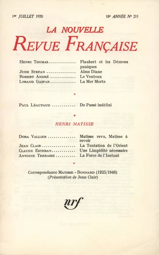 La Nouvelle Revue Française N° 211 -  Collectifs - Editions Gallimard - Revues NRF