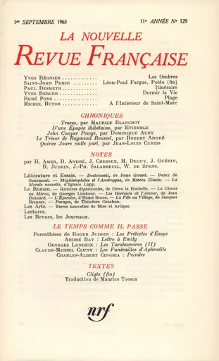 La Nouvelle Revue Française N' 129 (Septembre 1963) - André Gide - Editions Gallimard - Revues NRF