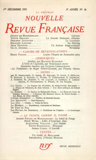 La Nouvelle Nouvelle Revue Française N' 36 (Décembre 1955) - André Gide - Editions Gallimard - Revues NRF