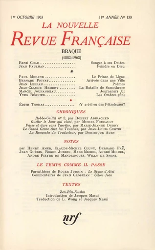 La Nouvelle Revue Française N' 130 (Octobre 1963) - André Gide - Editions Gallimard - Revues NRF