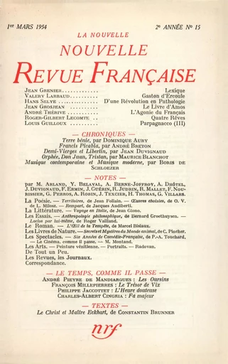 La Nouvelle Nouvelle Revue Française N' 15 (Mars 1954) -  Collectifs - Editions Gallimard - Revues NRF