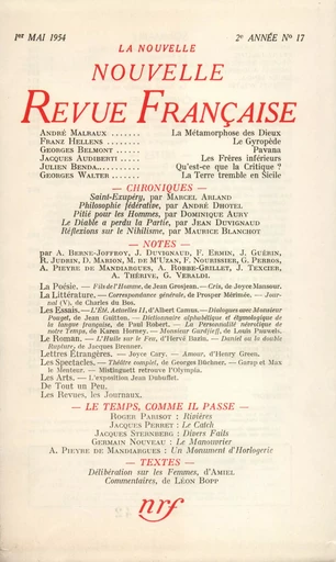 La Nouvelle Nouvelle Revue Française N' 17 (Mai 1954) -  Collectifs - Editions Gallimard - Revues NRF