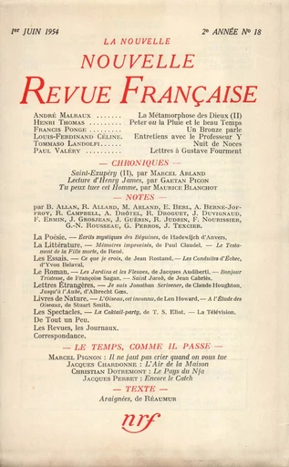 La Nouvelle Nouvelle Revue Française N' 18 (Juin 1954) -  Collectifs - Editions Gallimard - Revues NRF