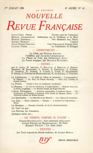 La Nouvelle Nouvelle Revue Française N' 43 (Juillet 1956) -  Collectifs - Editions Gallimard - Revues NRF