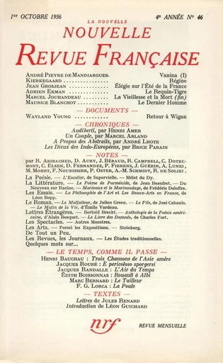 La Nouvelle Nouvelle Revue Française N' 46 (Octobre 1956) -  Collectifs - Editions Gallimard - Revues NRF