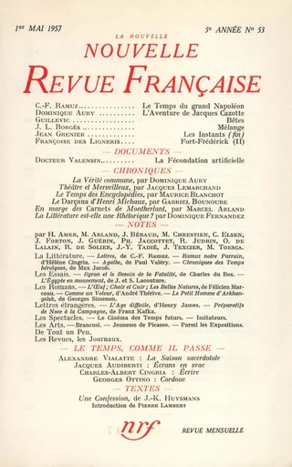 La Nouvelle Nouvelle Revue Française N' 53 (Mai 1957) -  Collectifs - Editions Gallimard - Revues NRF