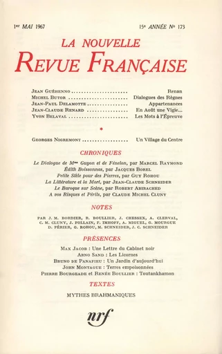 La Nouvelle Revue Française N' 173 (Mai 1967) -  Collectifs - Editions Gallimard - Revues NRF