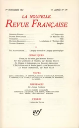 La Nouvelle Revue Française N' 179 (Novembre 1967)