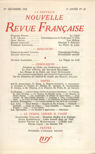 La Nouvelle Nouvelle Revue Française N' 24 (Décembre 1954) -  Collectifs - Editions Gallimard - Revues NRF