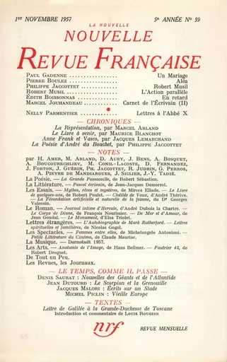 La Nouvelle Nouvelle Revue Française N' 59 (Novembre 1957) -  Collectifs - Editions Gallimard - Revues NRF