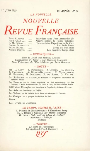 La Nouvelle Nouvelle Revue Française N' 6 (Juin 1953) -  Collectifs - Editions Gallimard - Revues NRF