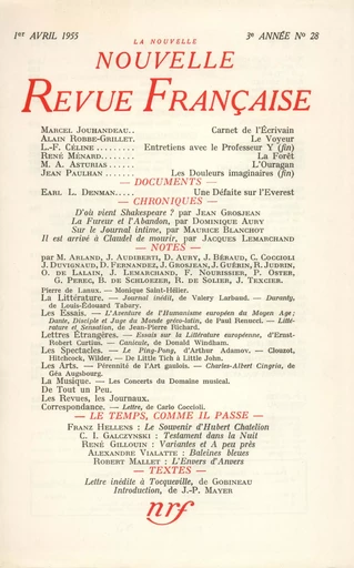 La Nouvelle Nouvelle Revue Française N' 28 (Avril 1955) - André Gide - Editions Gallimard - Revues NRF