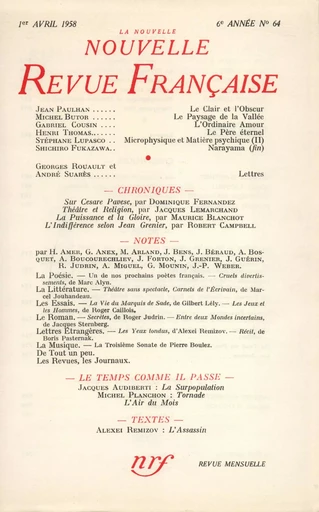 La Nouvelle Nouvelle Revue Française N' 64 (Avril 1958) -  Collectifs - Editions Gallimard - Revues NRF