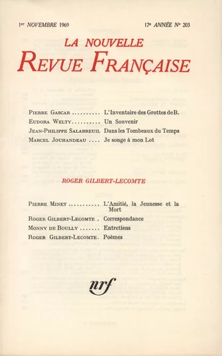 La Nouvelle Revue Française n° 203 (Novembre 1969) -  Collectifs - Editions Gallimard - Revues NRF