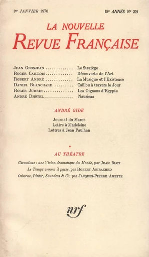 La Nouvelle Revue Française N° 205 (Janvier 1970) -  Collectifs - Editions Gallimard - Revues NRF