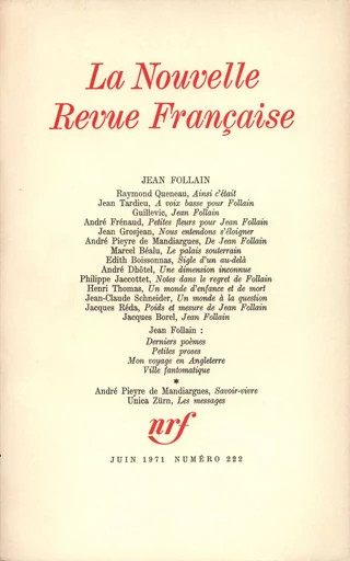 Jean Follain N° 222 -  Collectifs - Editions Gallimard - Revues NRF