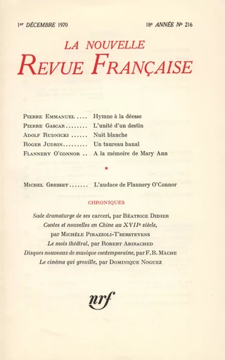 La Nouvelle Revue Française N° 216 -  Collectifs - Editions Gallimard - Revues NRF