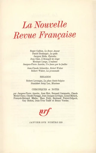 La Nouvelle Revue Française N° 229 -  Collectifs - Editions Gallimard - Revues NRF