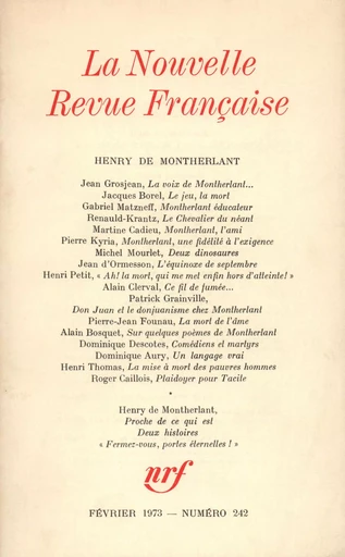 Henry de Montherlant N° 242 -  Collectifs - Editions Gallimard - Revues NRF