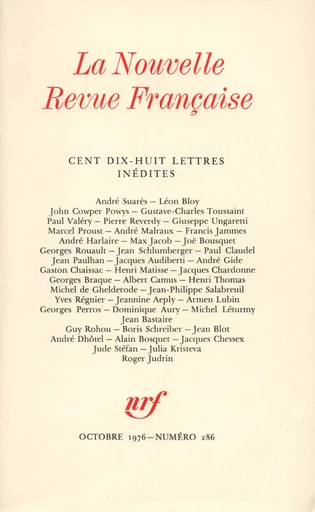 Cent dix-huit lettres inédites N° 286 - André Gide - Editions Gallimard - Revues NRF